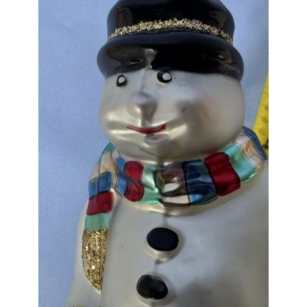 Dillard's Trimmings Snowman on a Motorcycle 1999 Glass Blown Christmas Ornament